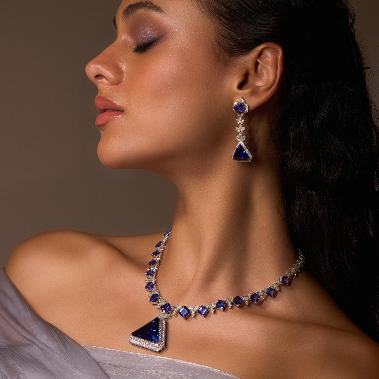 One of a Kind - Tanzanite Statement Necklace Earrings Set